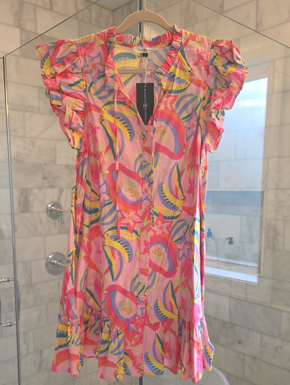 Women’s Pink Tropical Print Ruffle Mini Dress